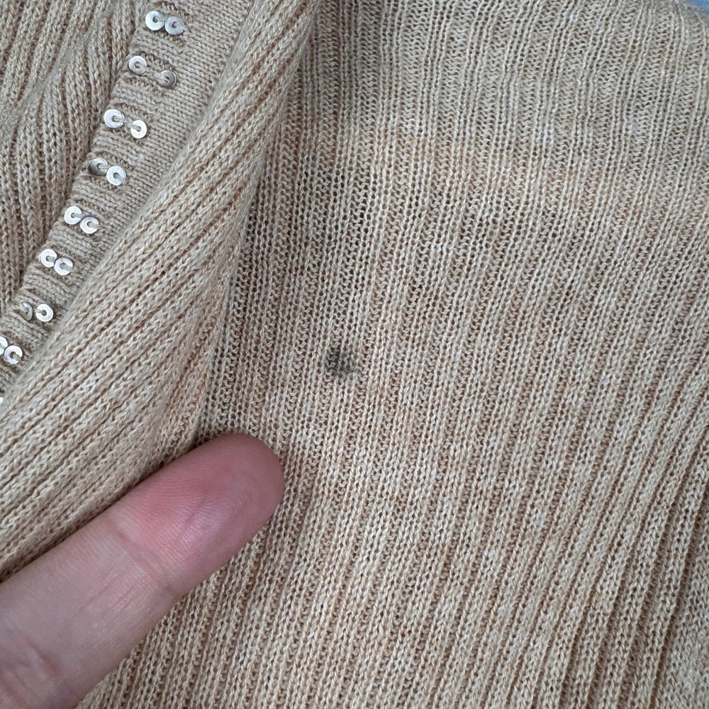 Vintage Y2K Aeropostale Hoodie Sweater Womens Medium Tan Sequin VNeck Cable Knit - Picture 7 of 11